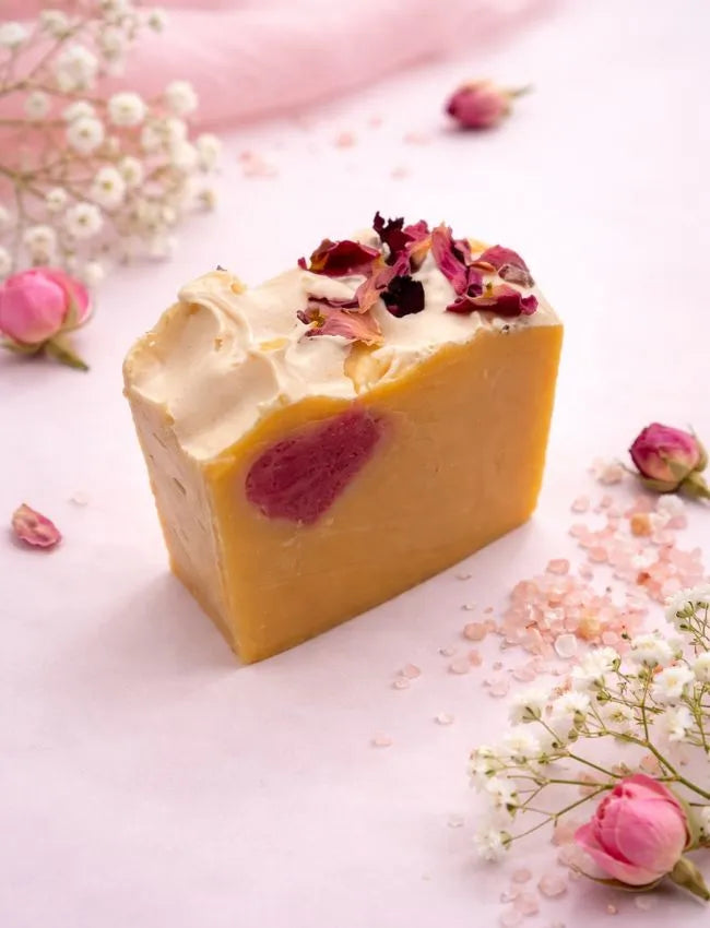 Rose Heart Blossom handmade rose soap with heart detail