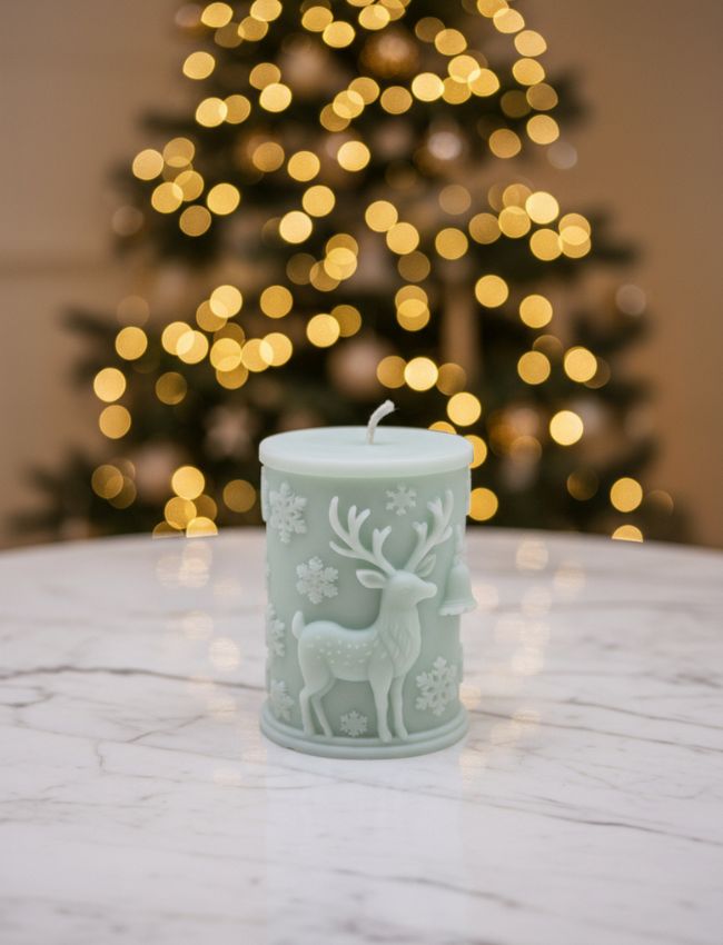 Green Reindeer Glow Christmas candle