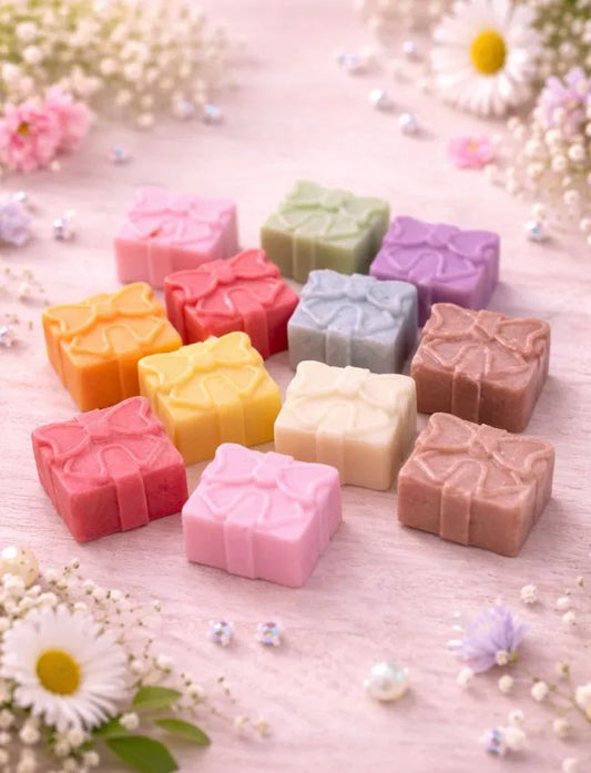 Colourful gift-box shaped soy wax melts