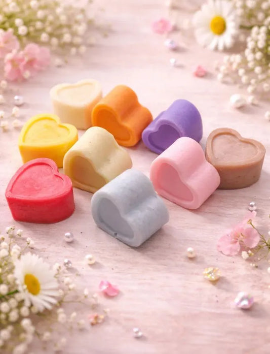 Heart-shaped soy wax melts in assorted pastel colours