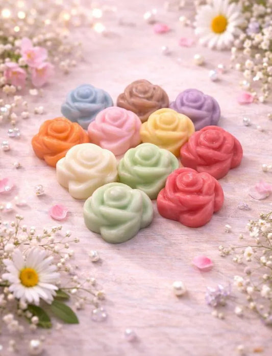 Rose-shaped soy wax melts in assorted pastel colours