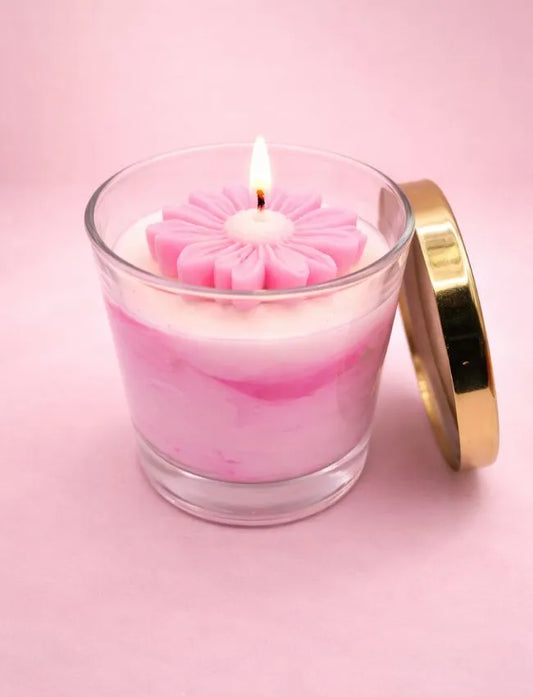Rose Serenity Eastern Rose soy candle with floral wax detail