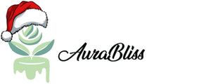 Logo of AuraBliss with a plant and Santa hat on a white background