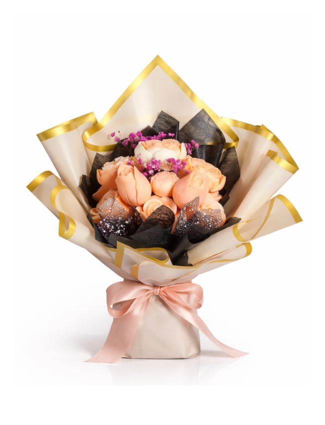 Elegant cream wrapped wax flower bouquet handmade in Ireland