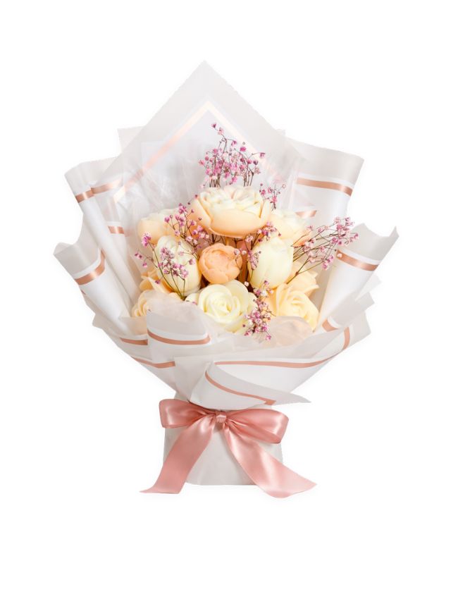 Pure White wrapped wax flower bouquet by AuraBliss