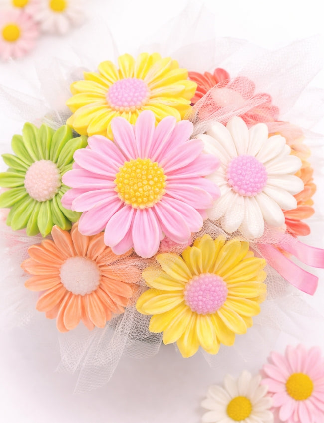 Pastel daisy wax melt bouquet with pink, yellow and white flowers