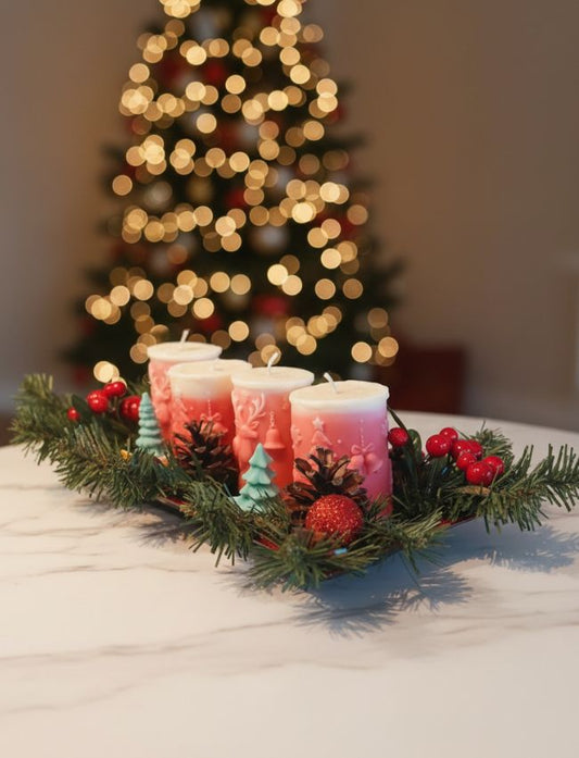 Christmas Harmony Candle Centrepiece with four pillar candles