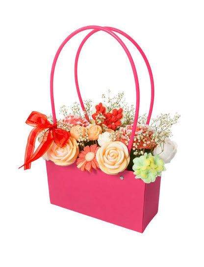 Blush pink wax flower purse bouquet with scented wax flowers