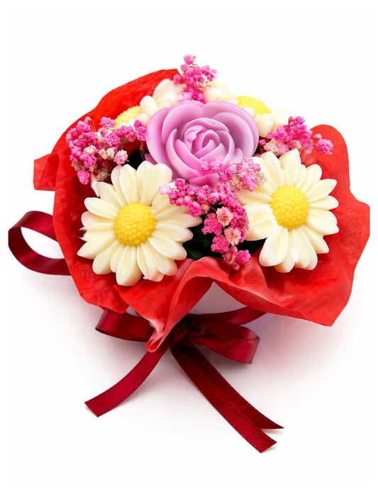 Petite wax flower gift box with purple rose and daisy wax pieces