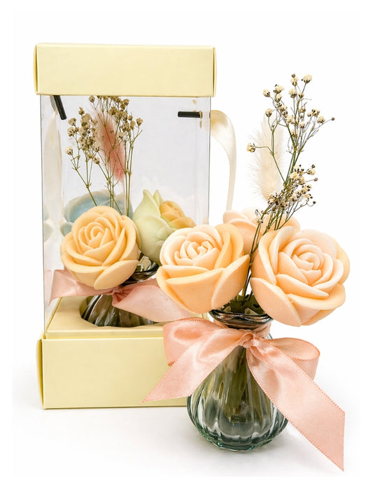 Peach rose wax melt vase gift set with dried flowers