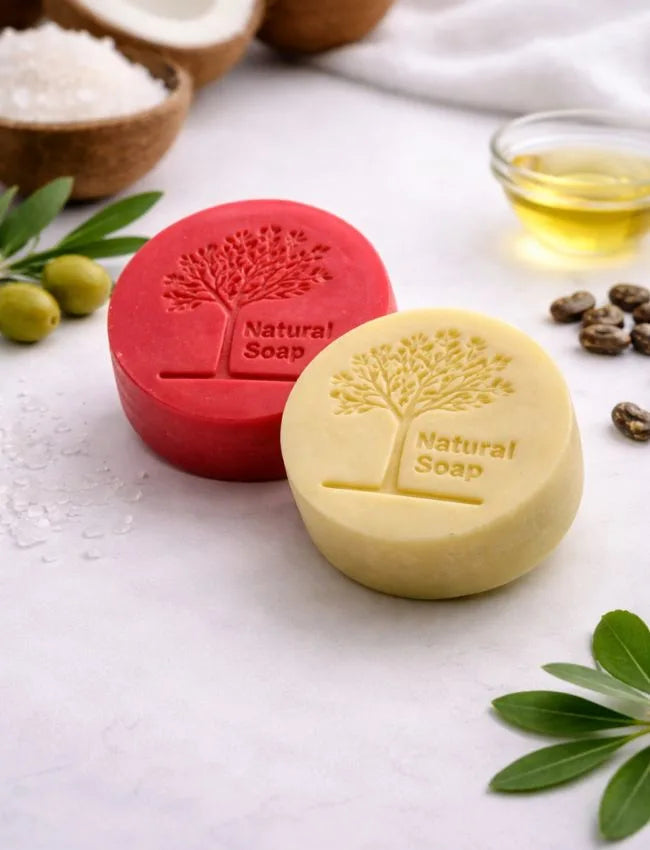 Simply Natural handmade rose soap bars in red and yellow