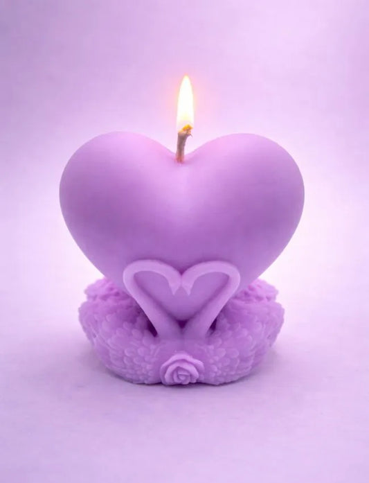 Eternal Love intertwined-heart soy wax candle in purple