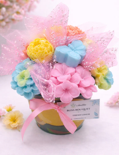Pastel Spring Blossom wax melt bouquet with pink ribbon
