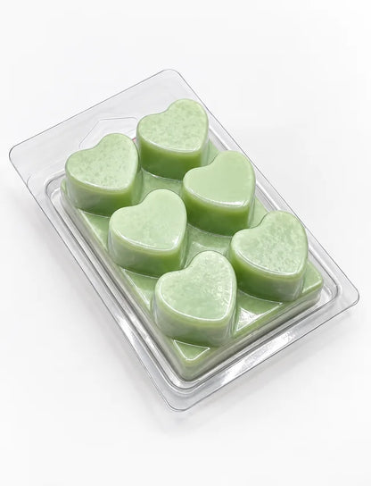 Green 6 Heart Soy Wax Melts in clear clamshell pack