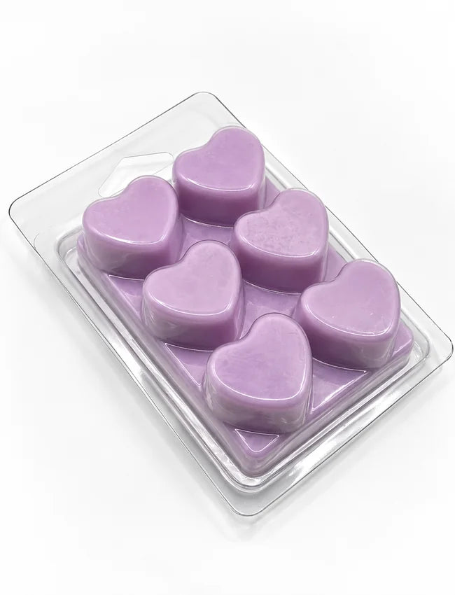 Purple 6 Heart Soy Wax Melts in clear clamshell pack