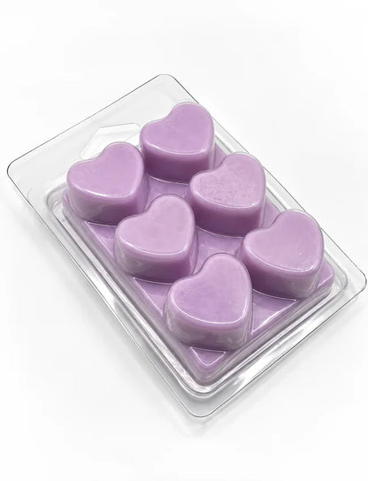Purple 6 Heart Soy Wax Melts in clear clamshell pack