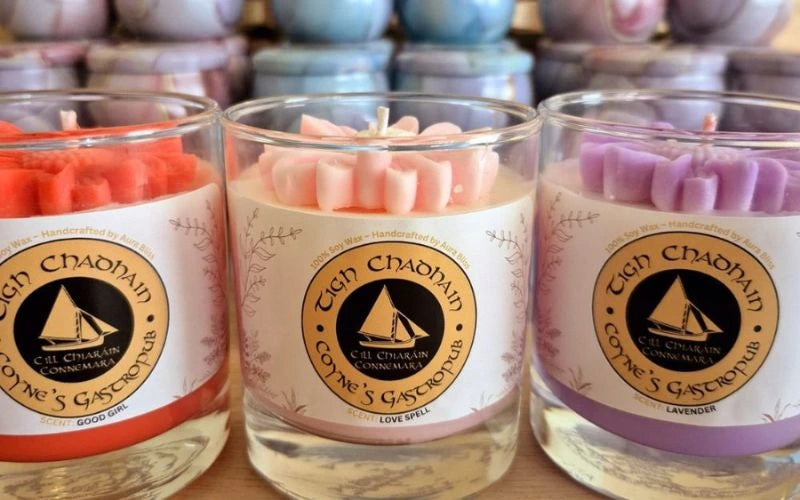 AuraBliss candles displayed at Coyne's Gastropub in Connemara, Galway