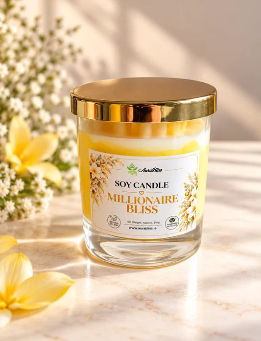 AuraBliss millionaire bliss handmade decorative soy candle in glass jar