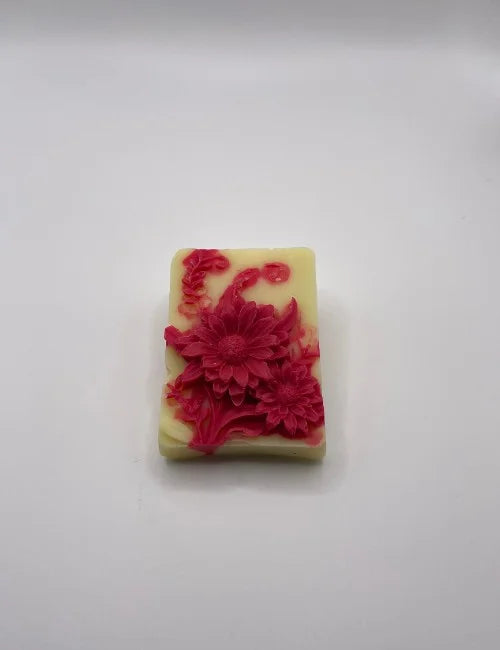 A yellow-red Blooming Rose soap bar with beautiful floral detailing, perfect for natural and decorative skincare.