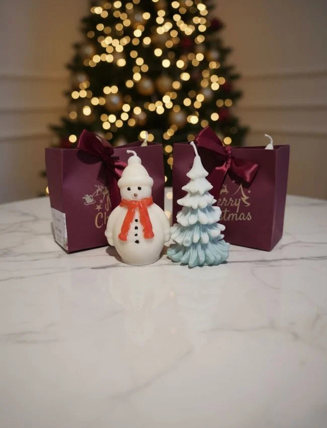 Snowman and Christmas tree candle gift bag by AuraBliss