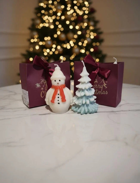 Snowman and Christmas tree candle gift bag by AuraBliss