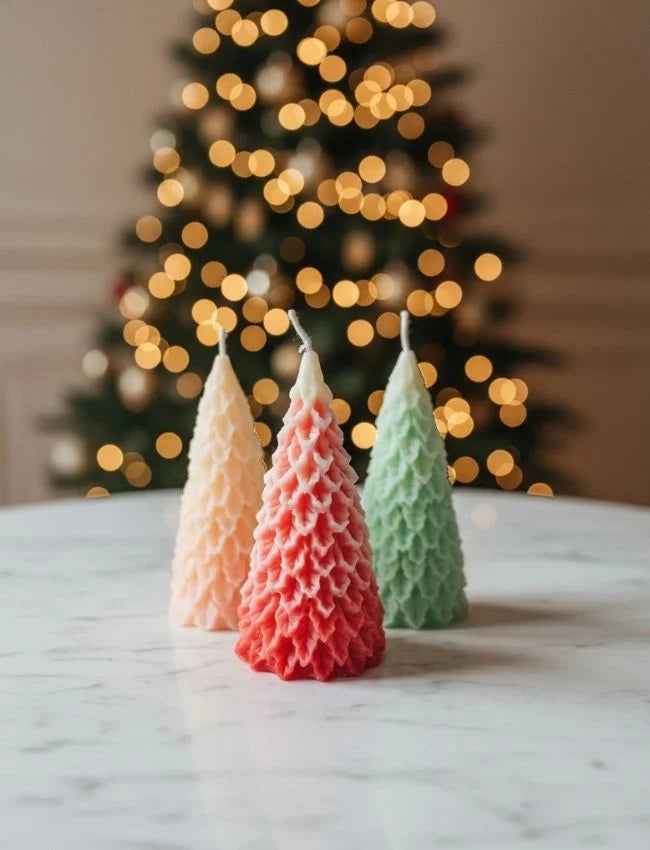 Christmas Tree soy candles in festive colours