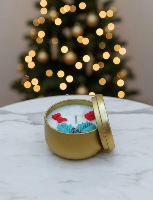 Gold Christmas Tin Candle