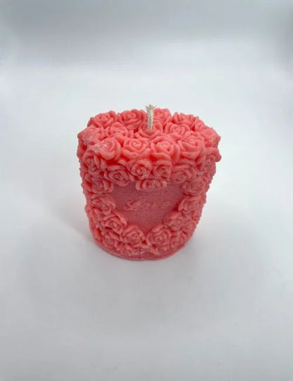 Red Floral Heart soy wax candle with rose detail