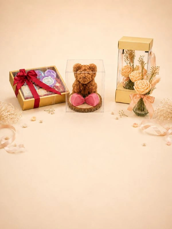 Handmade AuraBliss gift sets with soaps, candles and home fragrance