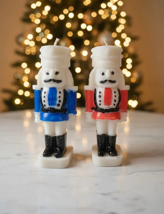 Red and blue Nutcracker soy candles