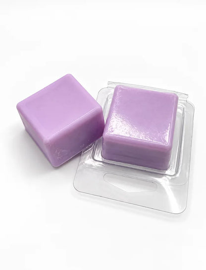 Purple Single Soy Wax Melt with clear mini clamshell