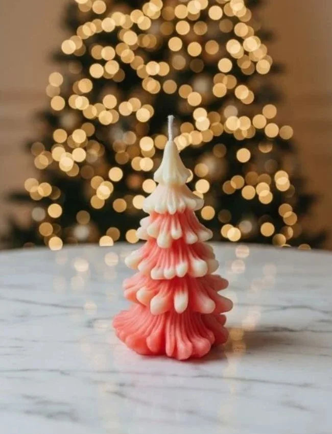 Red and white Snowfall Tree soy candle