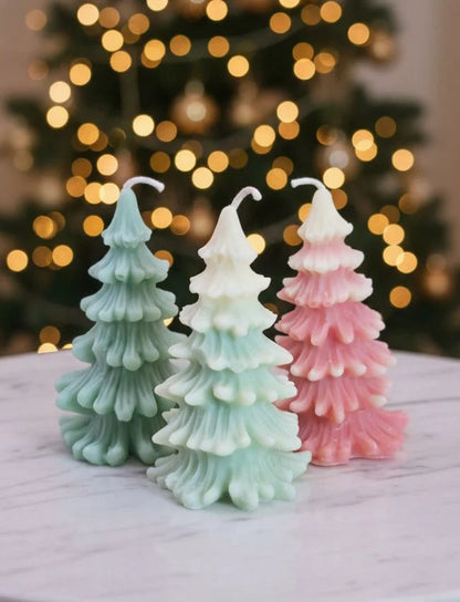 Snowfall Tree soy candles in three festive colours