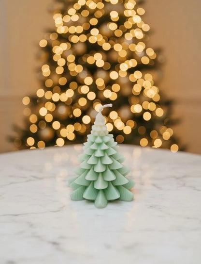 Green and white Winter Tree soy candle