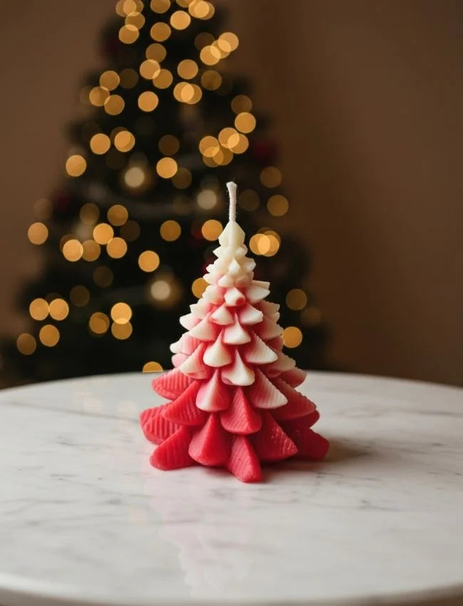 Red and white Winter Tree soy candle